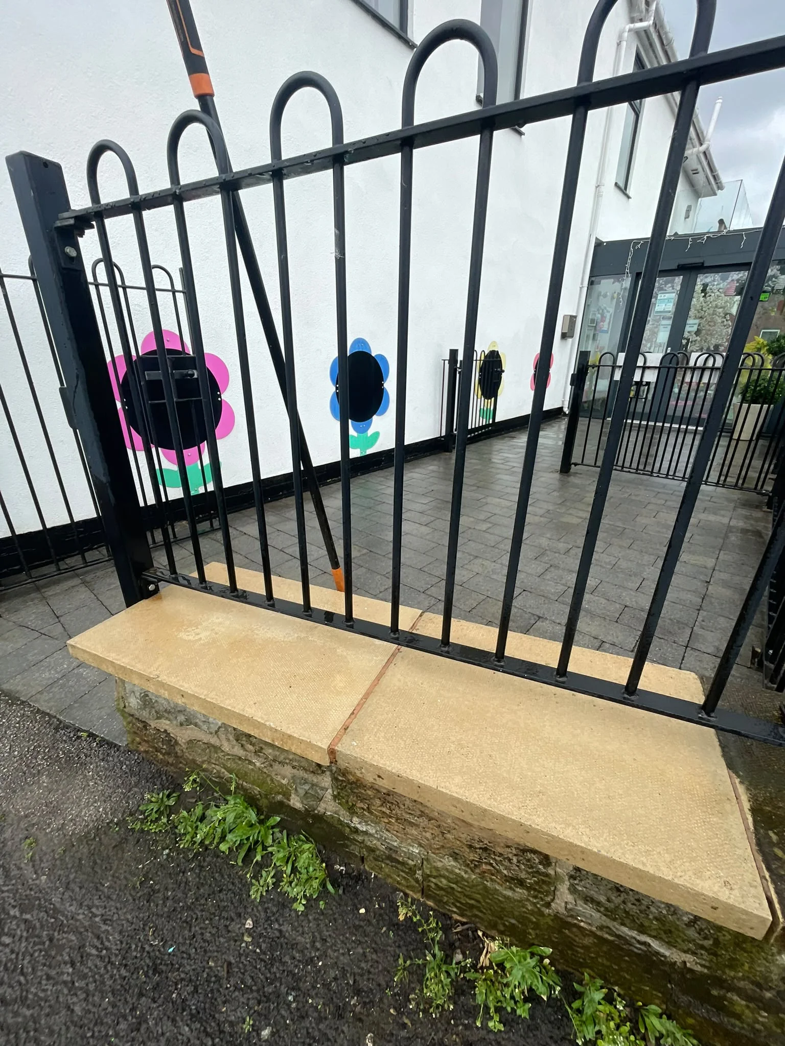Clean coping stones and commercial wall