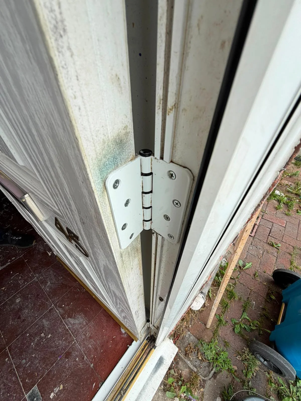 uPVC trim with green algae before cleaning